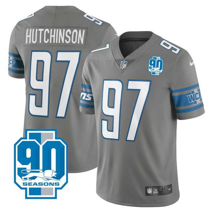 Men%27s Detroit Lions #97 Aidan Hutchinson Grey 2023 90th Anniversary Vapor Untouchable Limited Jersey Dzhi
